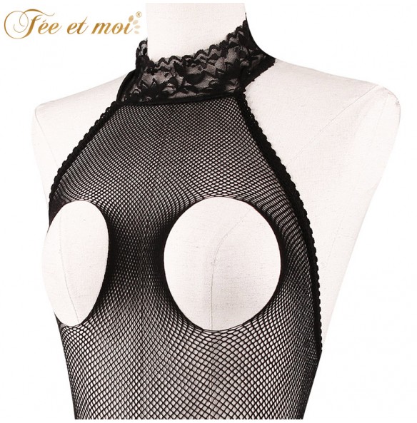 FEE ET MOI Sexy Seethrough Opened Body Stockings (Black)